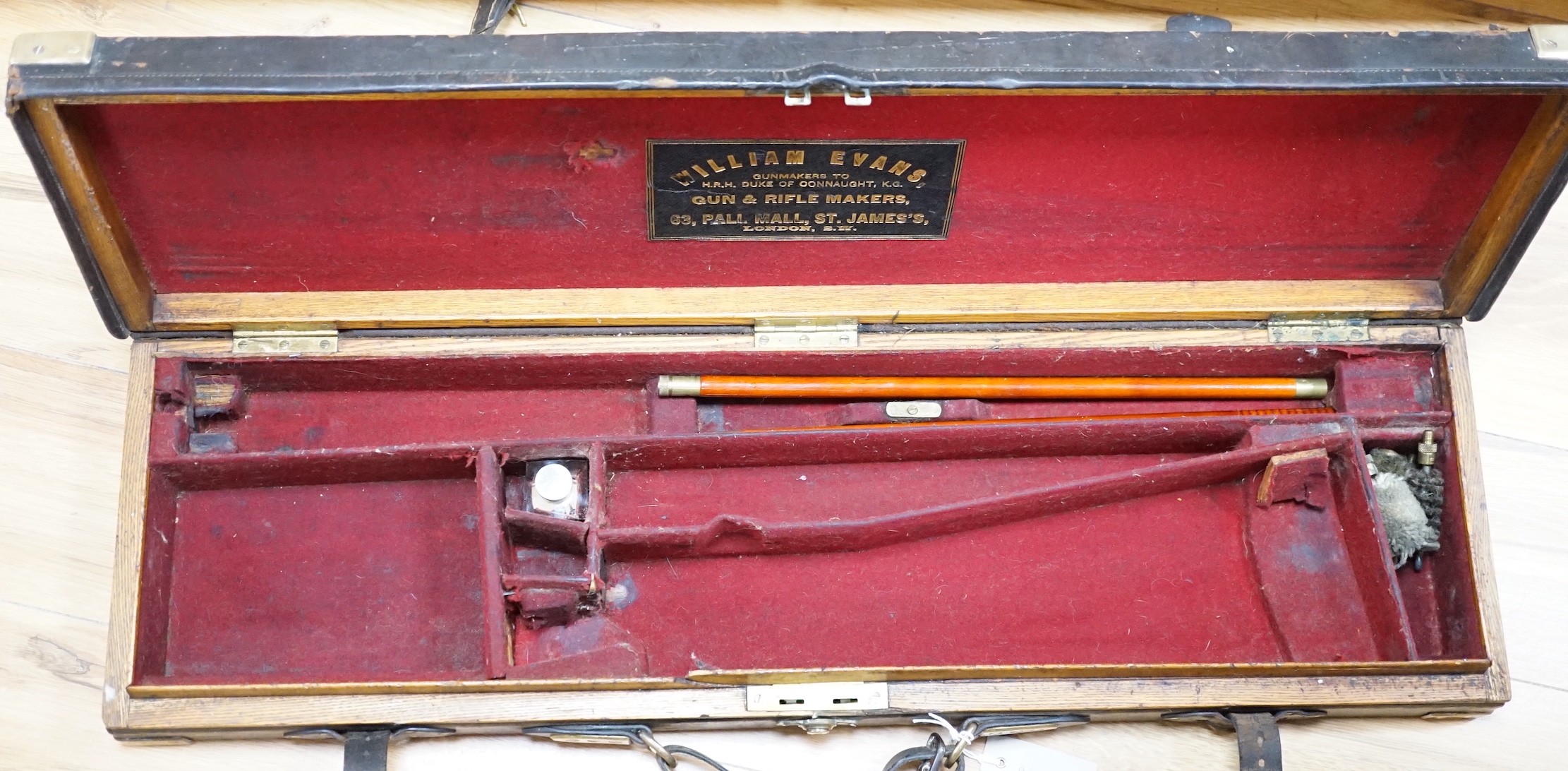 A Victorian brass bound gun case, stamped P-E-B-S. 80cms high, 24cms deep